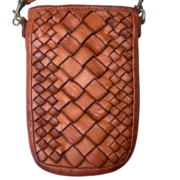 MARTA PONTI Woven Leather Boho Phone Crossbody Purse Hippie Festival Style - Picture 2 of 10
